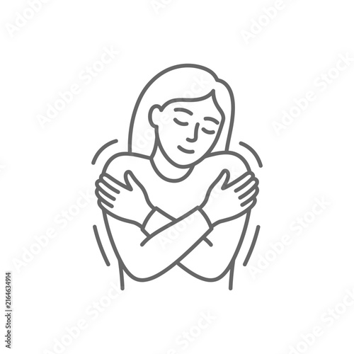 Woman Hugging Herself in Embarrassment.