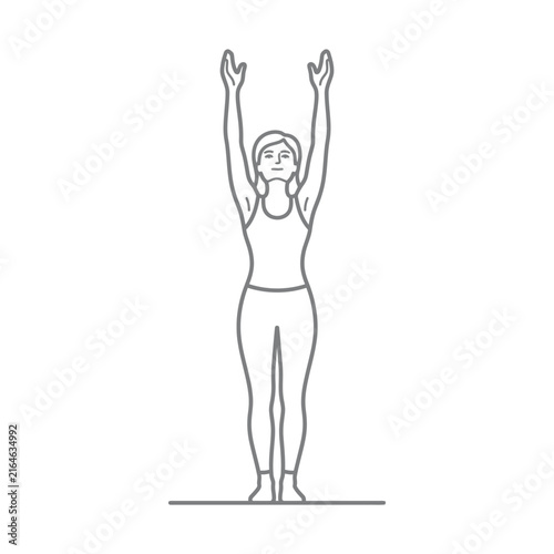 Woman in yoga pose standing tall.