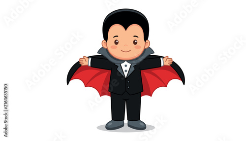 Canvas Print Cute cartoon boy in vampire Dracula costume vector illustration standing with sp