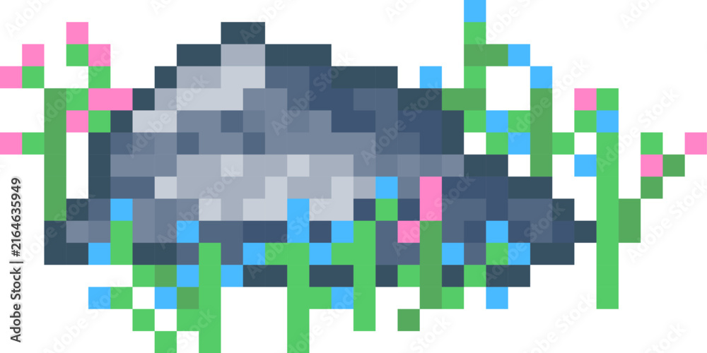 Naklejka premium Rock With Grass Pixel Art