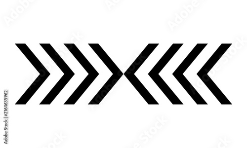 Obraz na plátně Geometric black chevron arrow pattern pointing inward on white background for directional signage infographic design or dynamic visual graphic framing elements