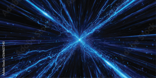 Картината върху платно Abstract blue light tunnel with glowing energy streaks and particles abstract ba