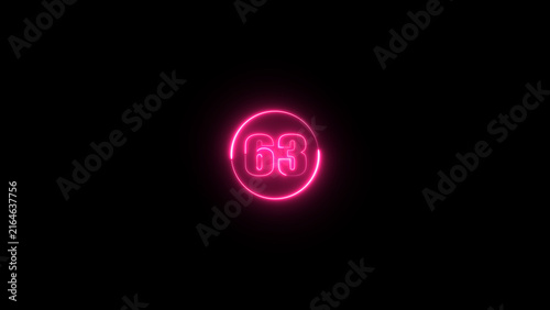 Neon glowing purple color circle with text 63 number background.