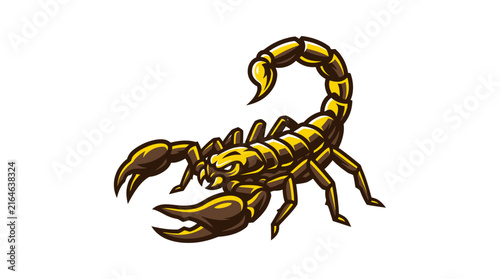 Foto Fierce golden scorpion mascot illustration with menacing claws and curved stinge