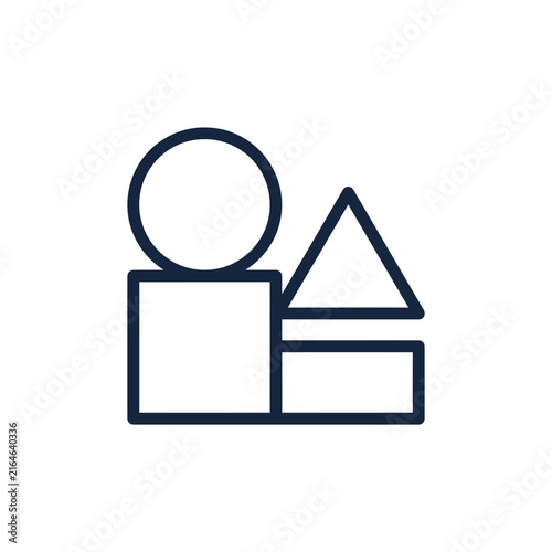Abstract geometric shapes, minimalist design, simple forms, dark blue outlines on white