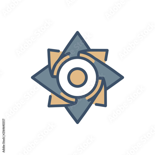 Abstract geometric starburst symbol, modern design, blue and tan colors