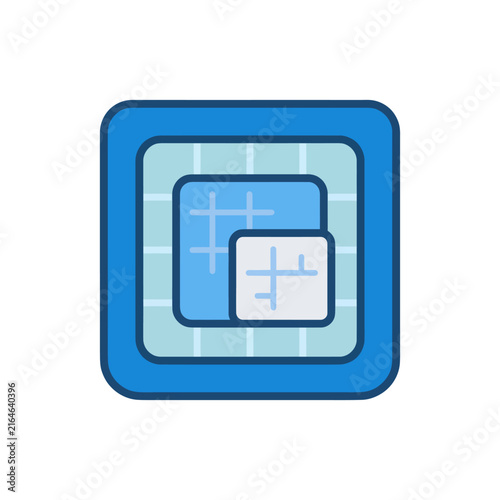 Abstract Grid Layers Icon with Blue Outline, Digital Design Element