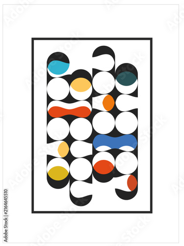 Abstract Geometric Circle Composition with Colorful Shapes and Organic Forms