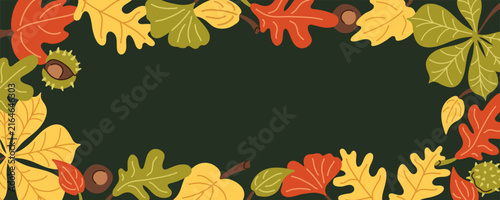 Autumn leaves and chestnuts flat vector frame for banner design
