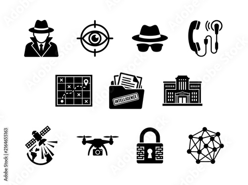 Espionage and intelligence duotone icon set
