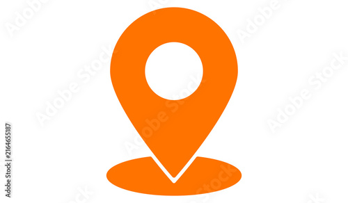 Cuadro en lienzo Orange Location Pin Icon, Map Marker Symbol, GPS Navigation Graphic on White Bac