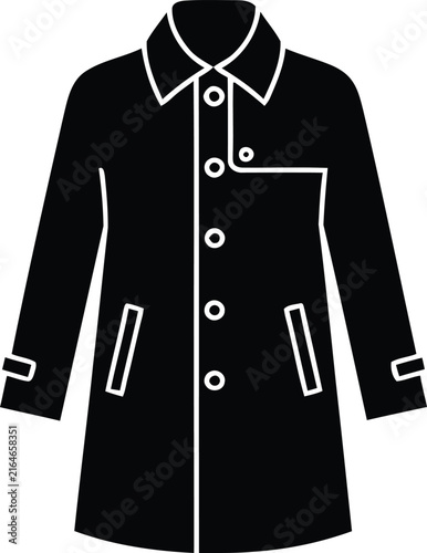 Trench coat icon, classic outerwear garment vector illustration for fashion design.