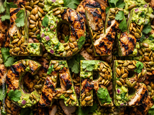 Grilled Chicken Guacamole letters LOW CARB Meal