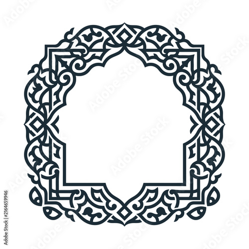 Islamic ornamental frame vector, elegant Arabic calligraphy border, traditional oriental arch motif for invitations