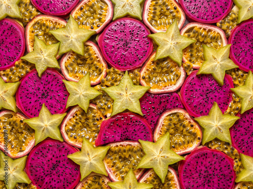 Colorful Seamless Tropical Fruit Slices Pattern