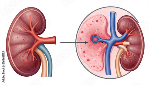 Human Kidney and Microscopic Nephron Anatomy Diagram