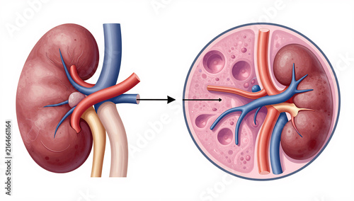 Human Kidney and Microscopic Nephron Anatomy Diagram