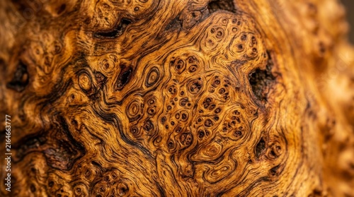 Exotic Burl Wood Texture with Intricate Swirling Natural Grain Patterns
