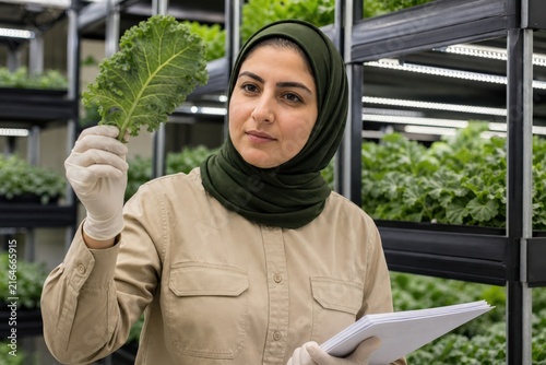 Vertical Farm Operations Crop Scout Examining Kale Leaf