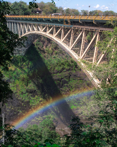 Rainbow and Train Bridge at Victoria Falls