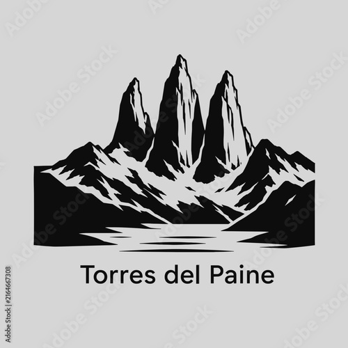 Torres del Paine Minimalist Mountain Logo - Chile Landscape Vector
