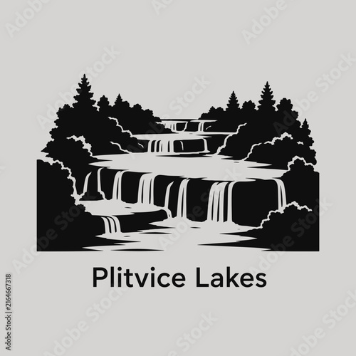 Plitvice Lakes Waterfall Vector Logo - Croatia Landscape