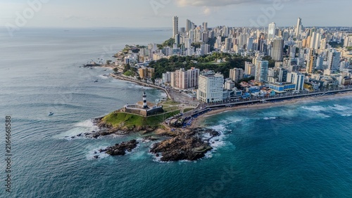 Obraz na plátně Aerial view of Farol da Barra and Salvador skyline