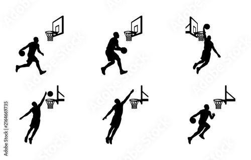 Foto Basketball Player Silhouettes, Dynamic Action Poses, Dunking and Shooting, Sport
