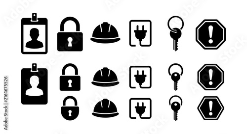 Security Icons Set: Access, Protection, Safety, Warning Symbols, Vector Graphics