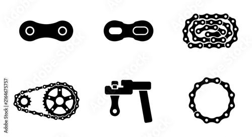 Bicycle Chain Icons, Bike Parts Set, Cycling Components Vector Graphics
