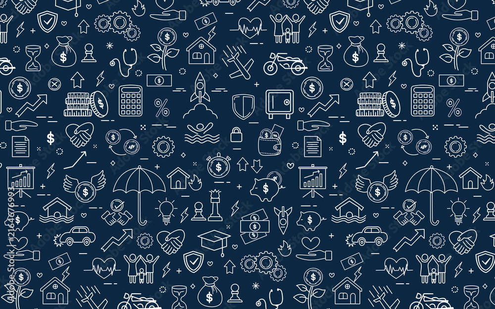 Insurance handdrawn doodle vector financial risk life security seamless pattern background