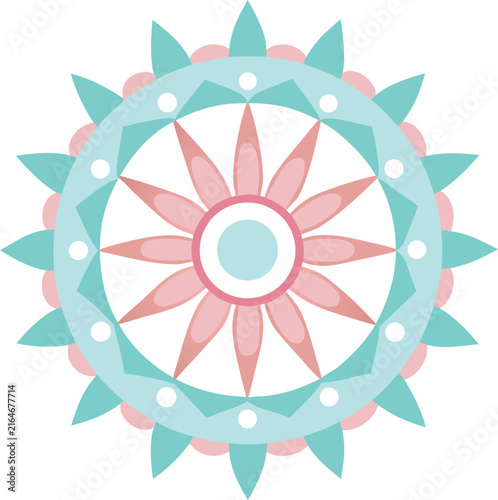 Decorative flower mandala icon in pastel pink and teal Vector