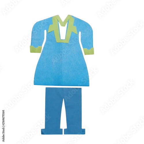 Blue and yellow of a stylized human figure, front view, flat minimalist