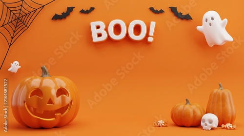 Halloween themed background with pumpkins and bats