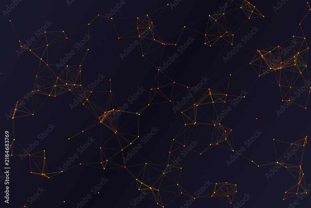 Fototapeta premium Abstract Golden Neural Network Connection on Dark Background Representing Global Digital Data Communication and Networks
