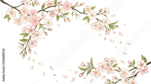 Cherry blossom branch watercolor frame illustration for spring greeting card design
