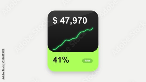 Modern financial widget showing sales statistics and currency amount on display