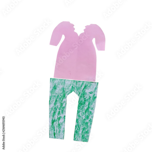 Pink and teal abstract silhouette of a person with arms raised in celebration pink silhouette teal silhouette. Woman fashionable trending dress.