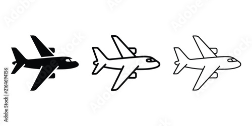 Passenger jet icon silhouette vector outline and line art