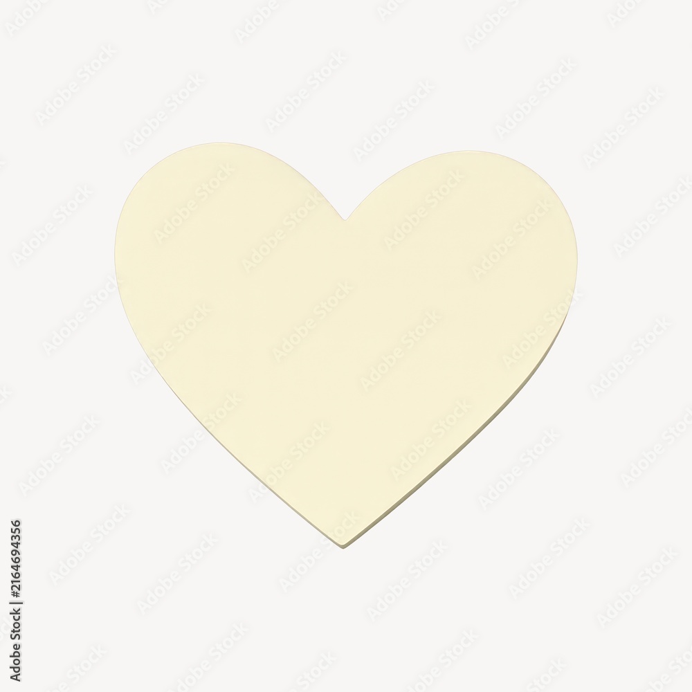 Fototapeta premium A blank, heart-shaped sticky note on a plain white background.