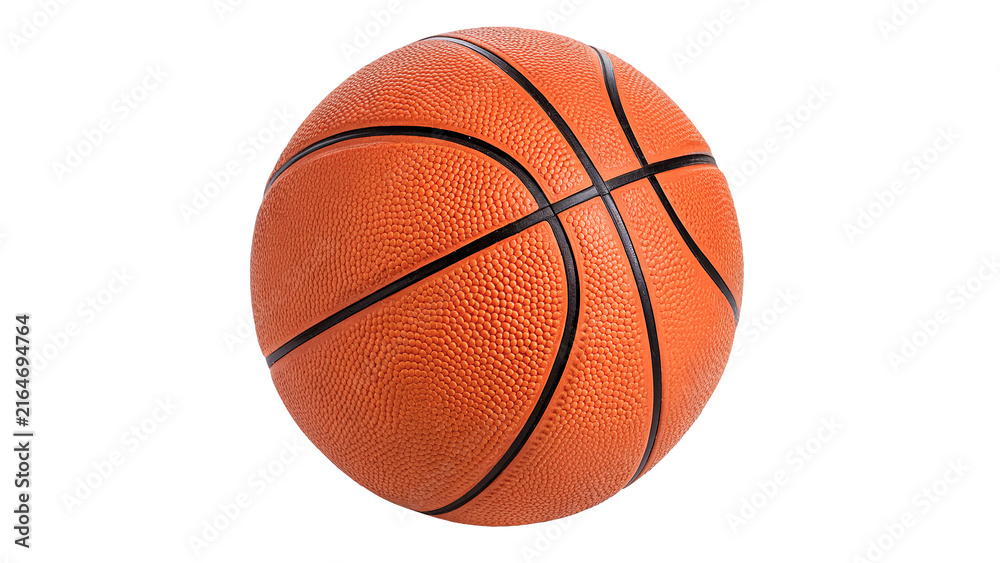 Fototapeta premium Classic orange leather basketball ball with black stripes isolated on transparent background