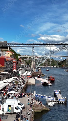 Aerial view of the Ribeira riverside promenade in Porto, Portugal