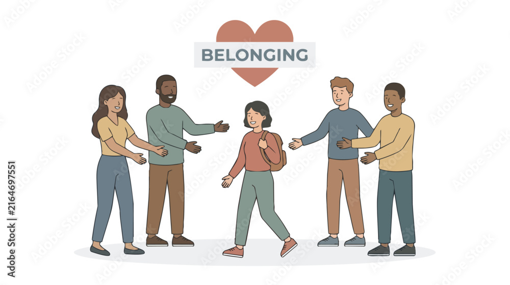 Obraz premium Diverse group of people welcoming a young student with a sense of belonging.
