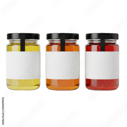 Three jars with different colored lids