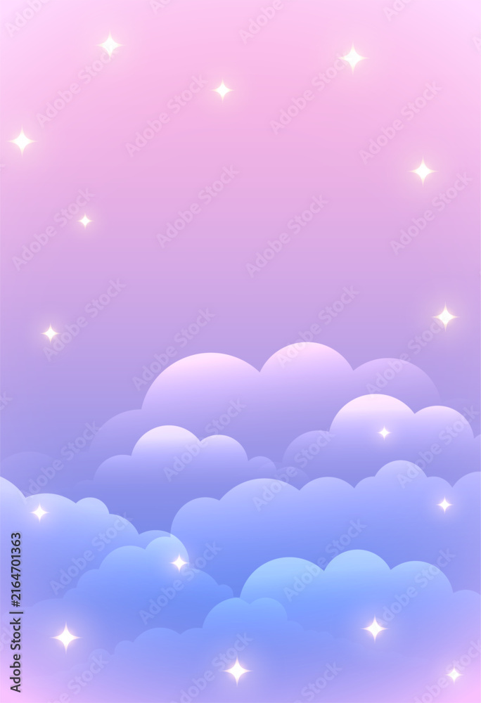 Fototapeta premium dreamy theme cute cloudy sky backdrop with shiny stars