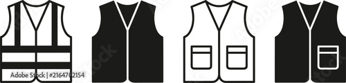 Photography High visibility safety vest and utility gilet icon collection in outline stroke