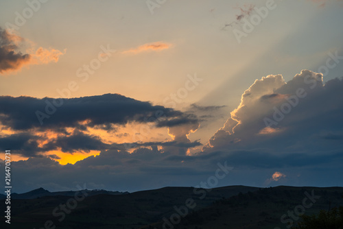 Gorgeous sunset landmark with mountains layers, Armenia
