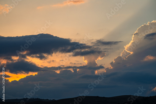 Gorgeous sunset landmark with mountains layers, Armenia