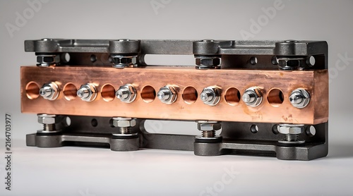 Industrial Copper Electrical Grounding Bar with Multiple Terminals.