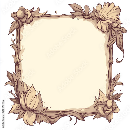 Vintage floral frame illustration with decorative corner flowers and parchment center parchment paper flower illustration antique border parchment